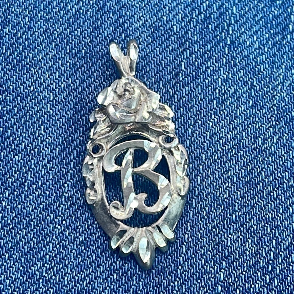 Sterling Silver Pendant 925 Letter B